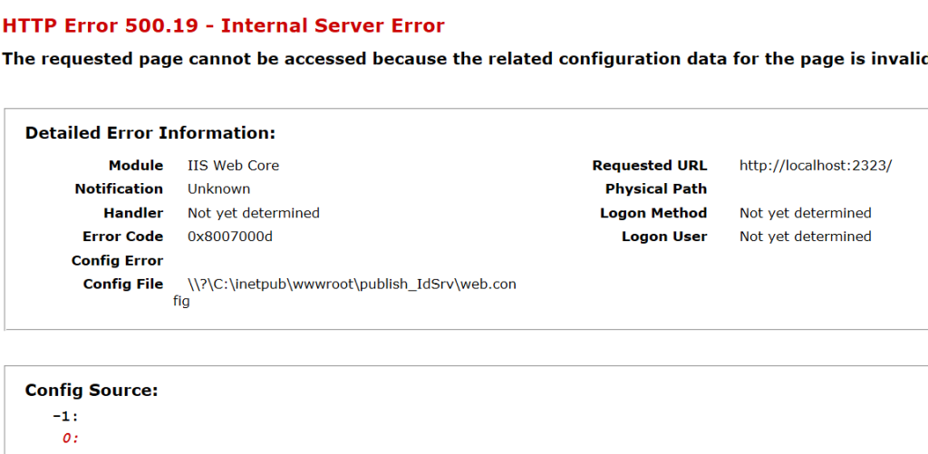 HTTP ERROR 500.19 - Internal Server Error